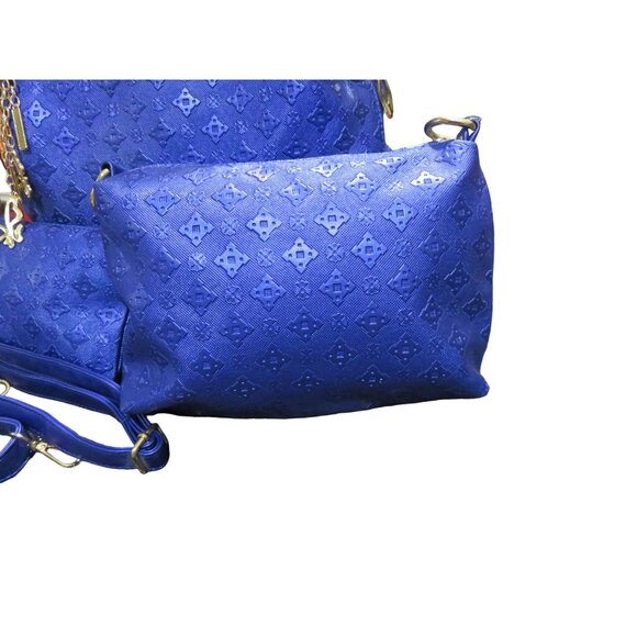 BOGO FORTEXO Cobalt Blue PU Diamond Pattern leather 3 bag crossbody set New - Picture 3 of 16